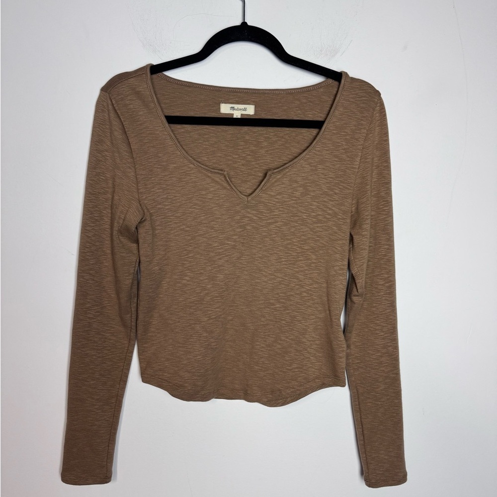 Madewell Split-Neck Long-Sleeve Tee brown size S